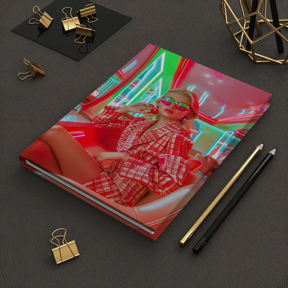 Blonde Woman Neon Interior Red Plaid Fashion – Notebooks