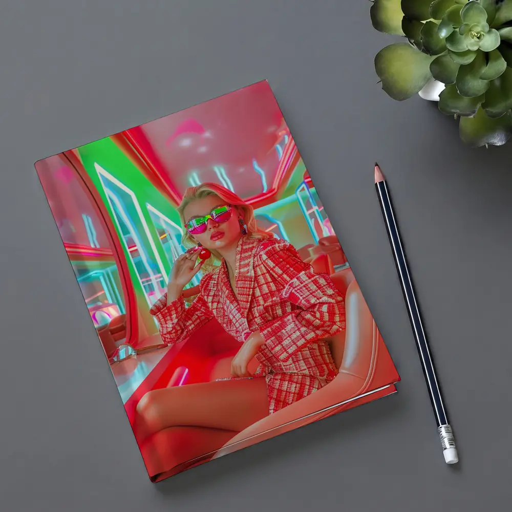 Blonde Woman Neon Interior Red Plaid Fashion – Notebooks