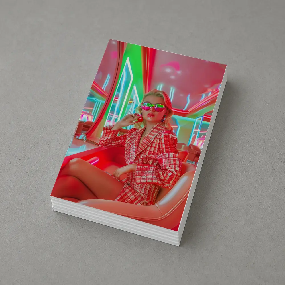 Blonde Woman Neon Interior Red Plaid Fashion – Postcards