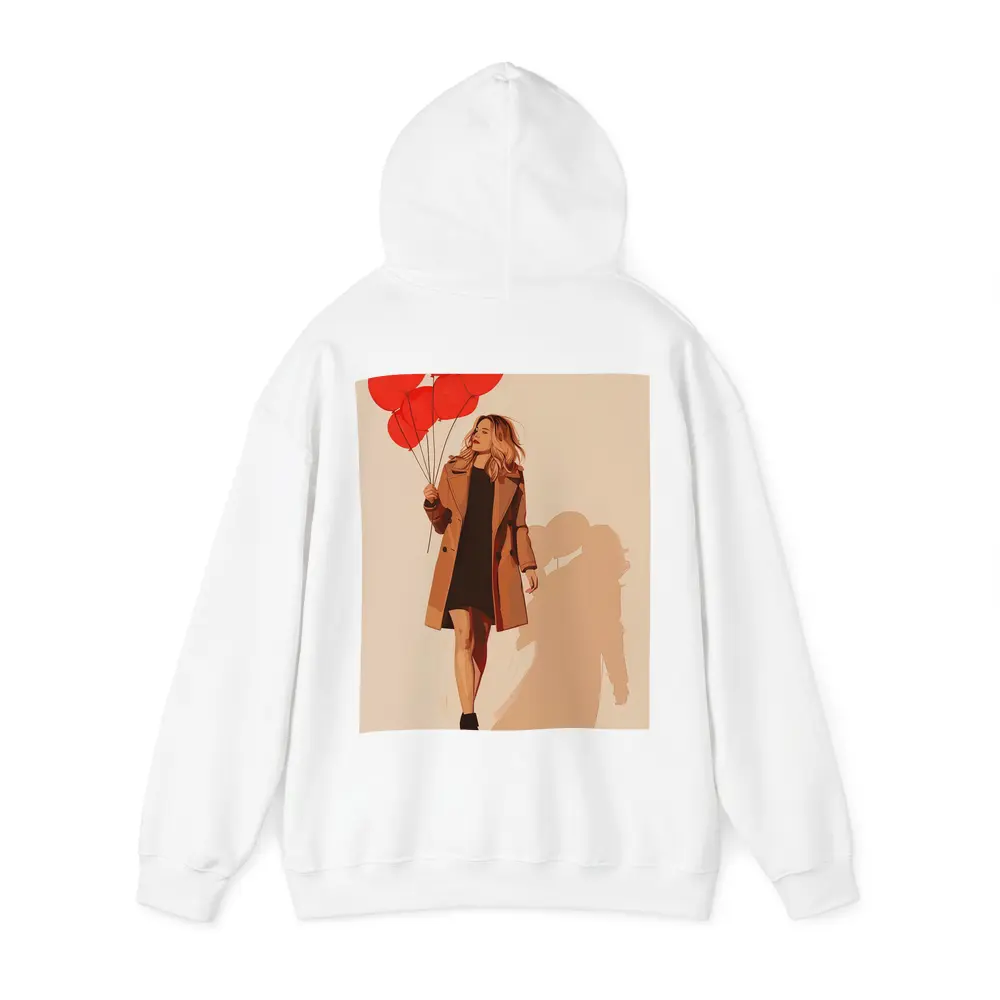Woman Walking Red Balloons Minimal Fashion Art – Hoodies