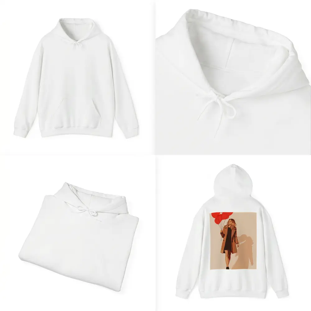 Woman Walking Red Balloons Minimal Fashion Art – Hoodies