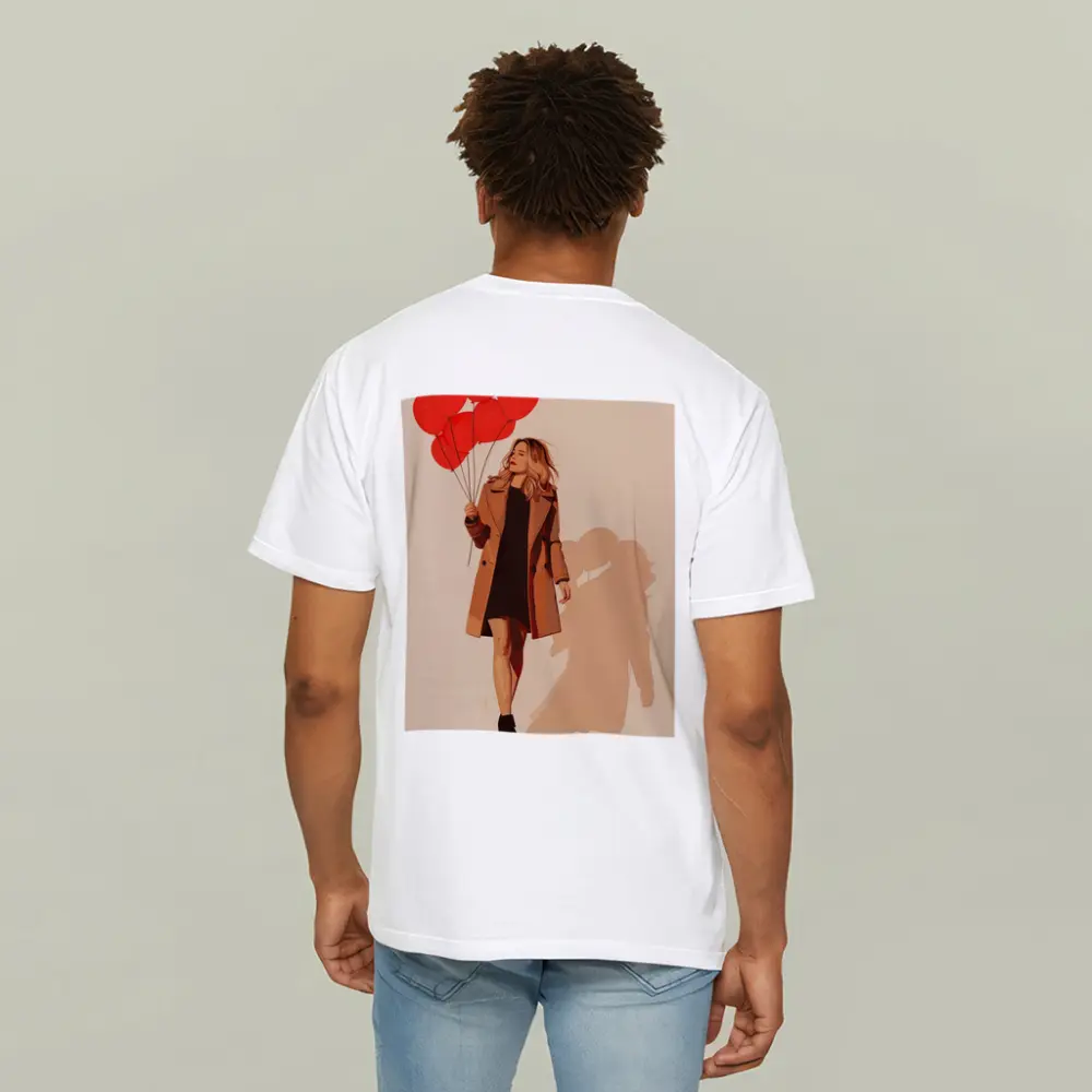Woman Walking Red Balloons Minimal Fashion Art – T-Shirts