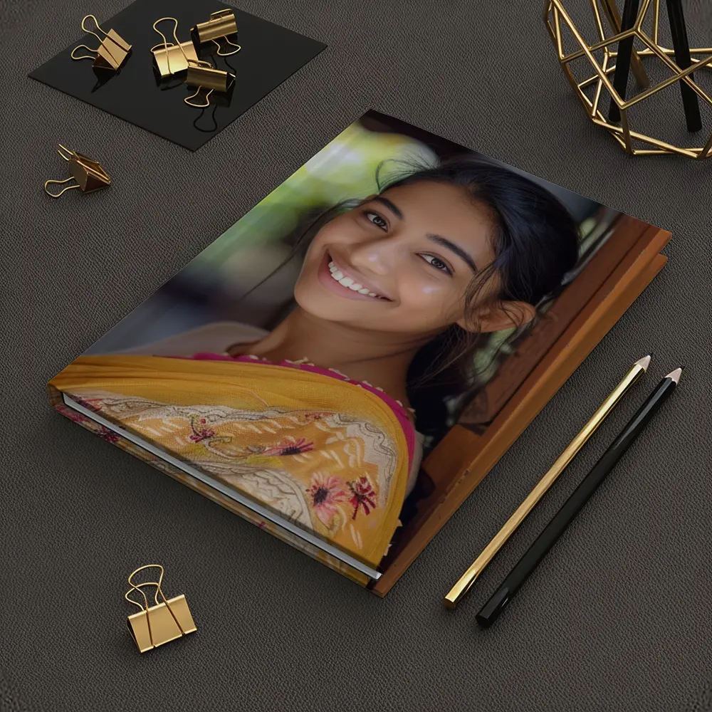 Young Indian Woman Smiling In Traditional Saree – Notebooks