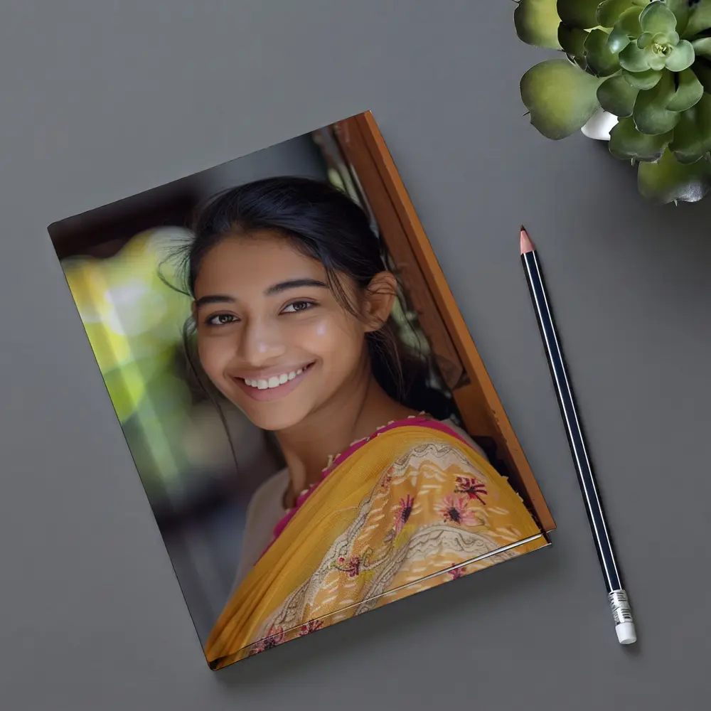 Young Indian Woman Smiling In Traditional Saree – Notebooks