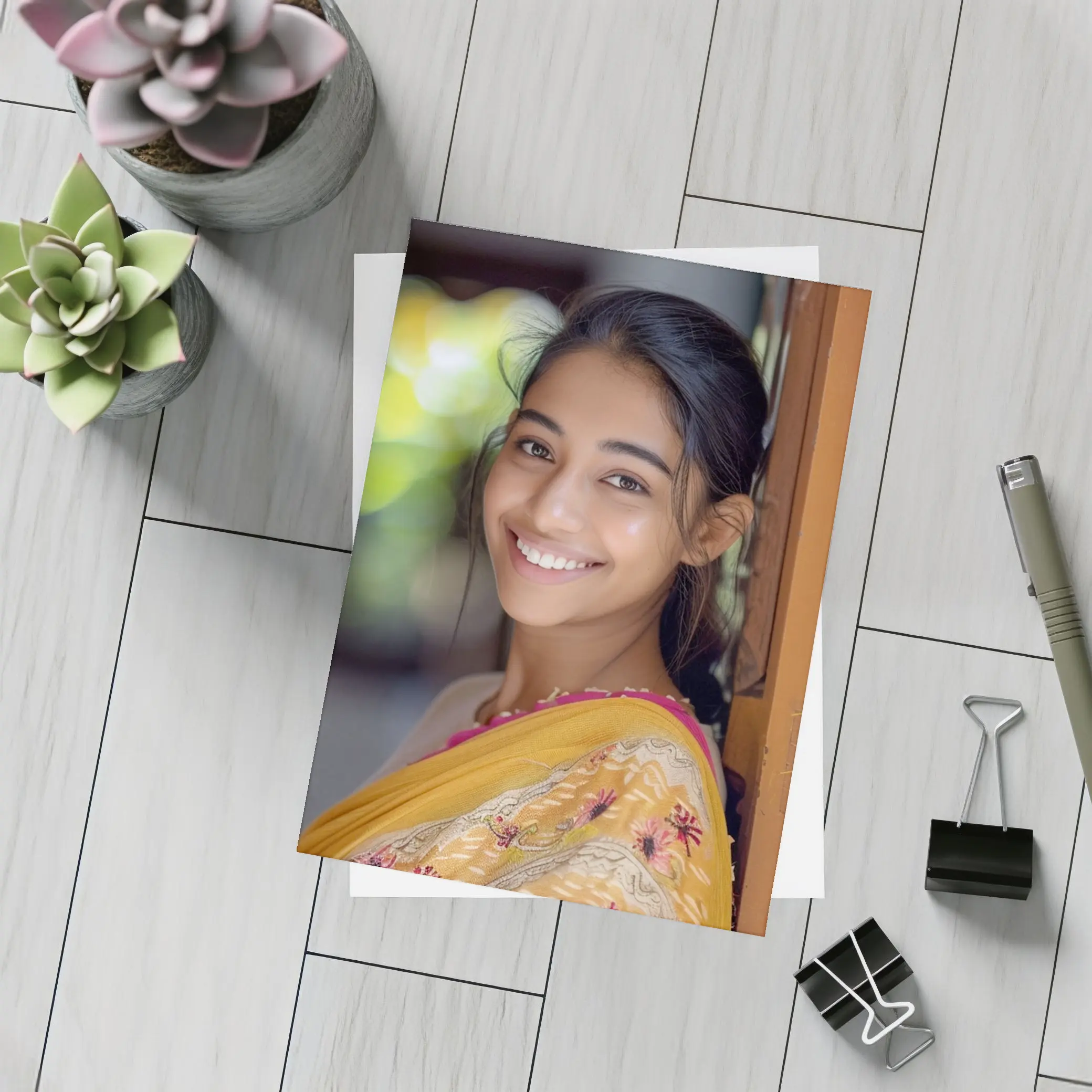 Young Indian Woman Smiling In Traditional Saree – Postcards