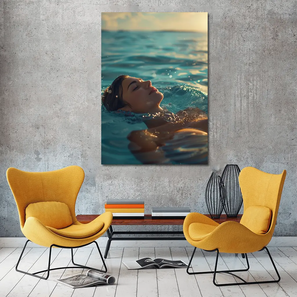 Woman Floating In Calm Ocean Water – Wall Art