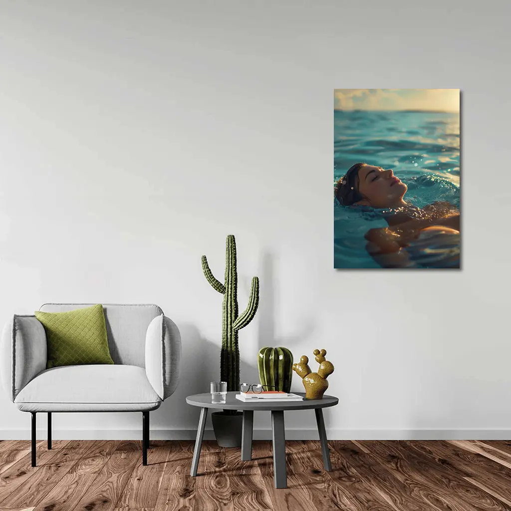 Woman Floating In Calm Ocean Water – Wall Art