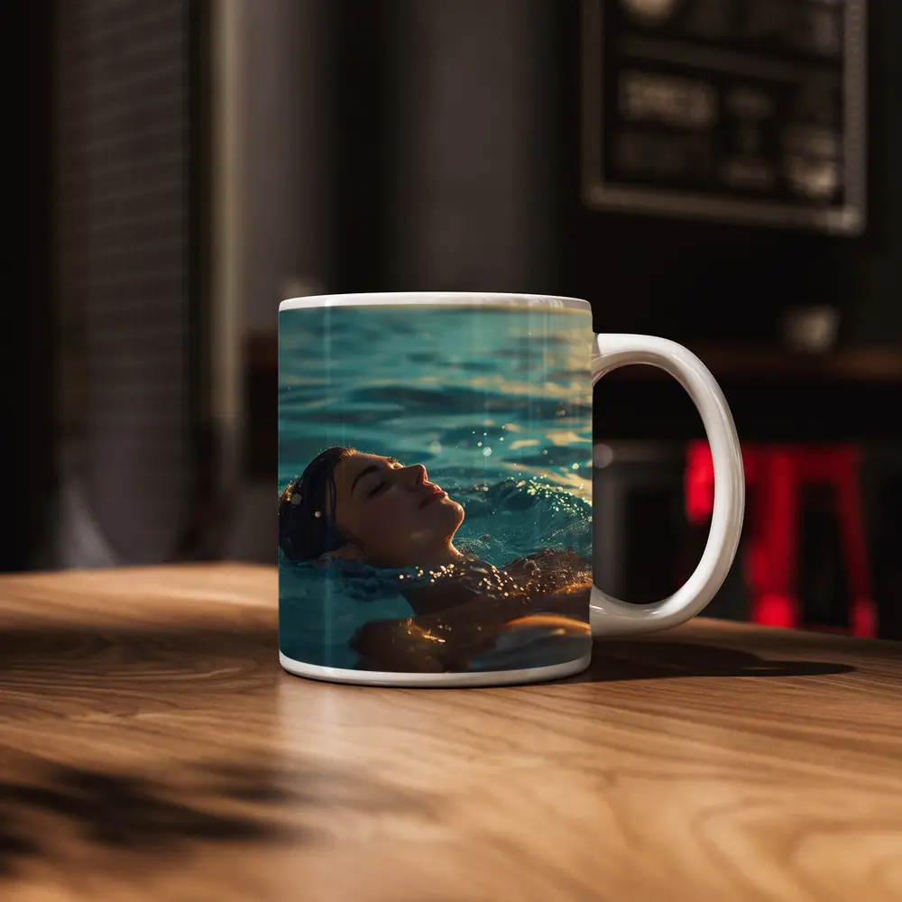 Woman Floating In Calm Ocean Water – Mugs