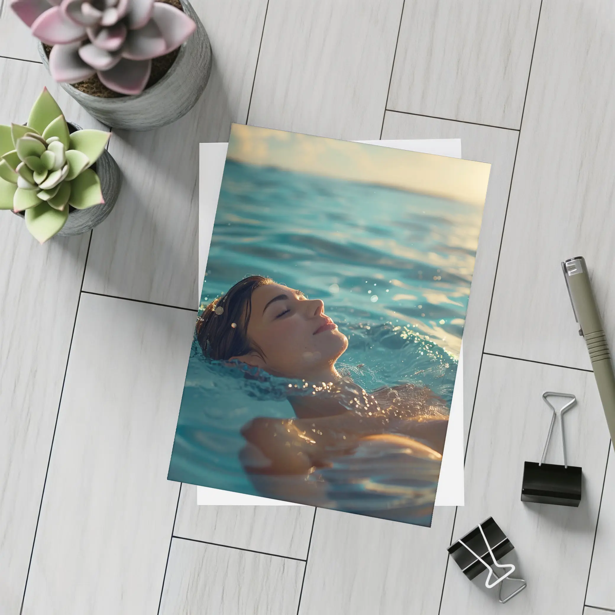 Woman Floating In Calm Ocean Water – Postcards
