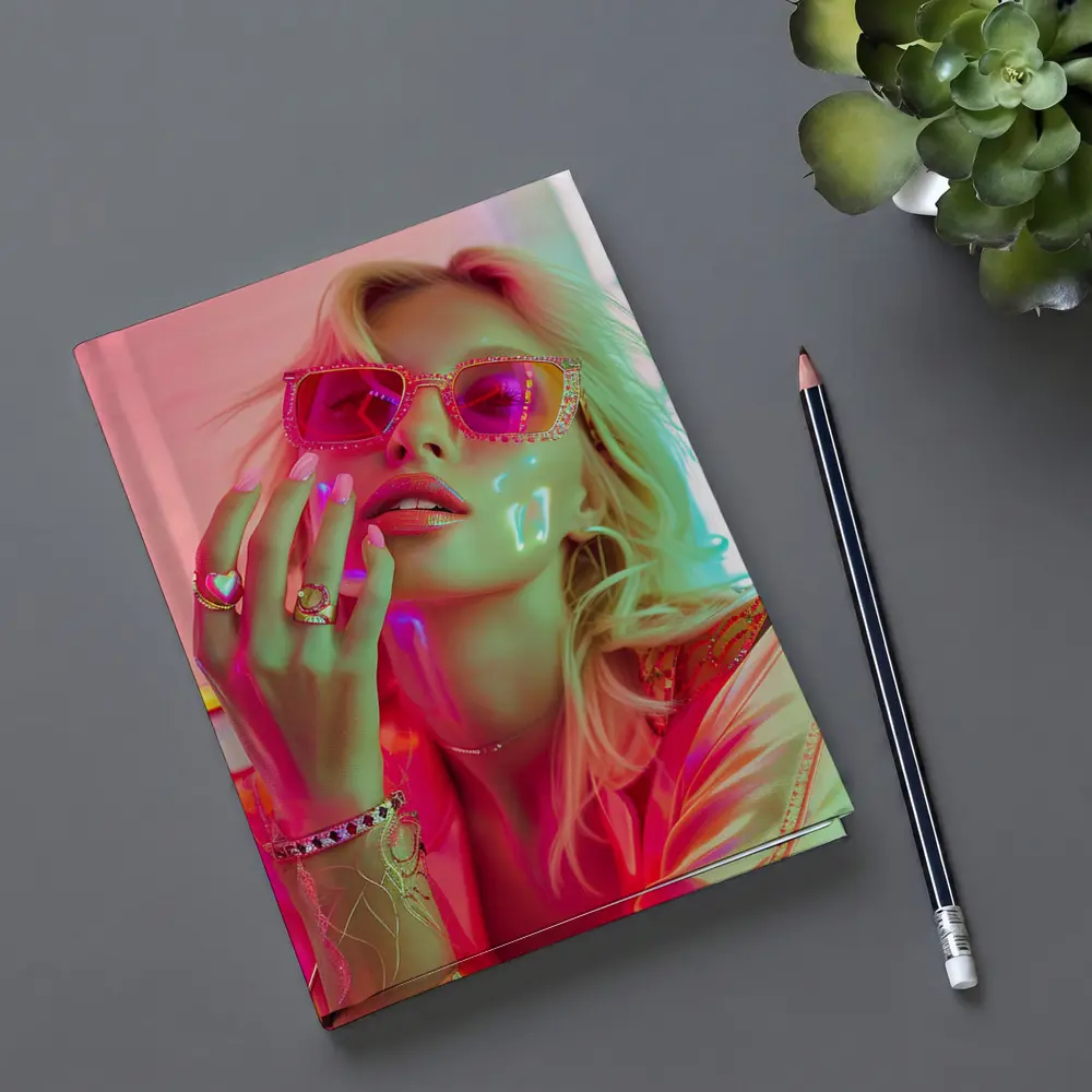 Blonde Woman Pink Sunglasses Neon Glow – Notebooks