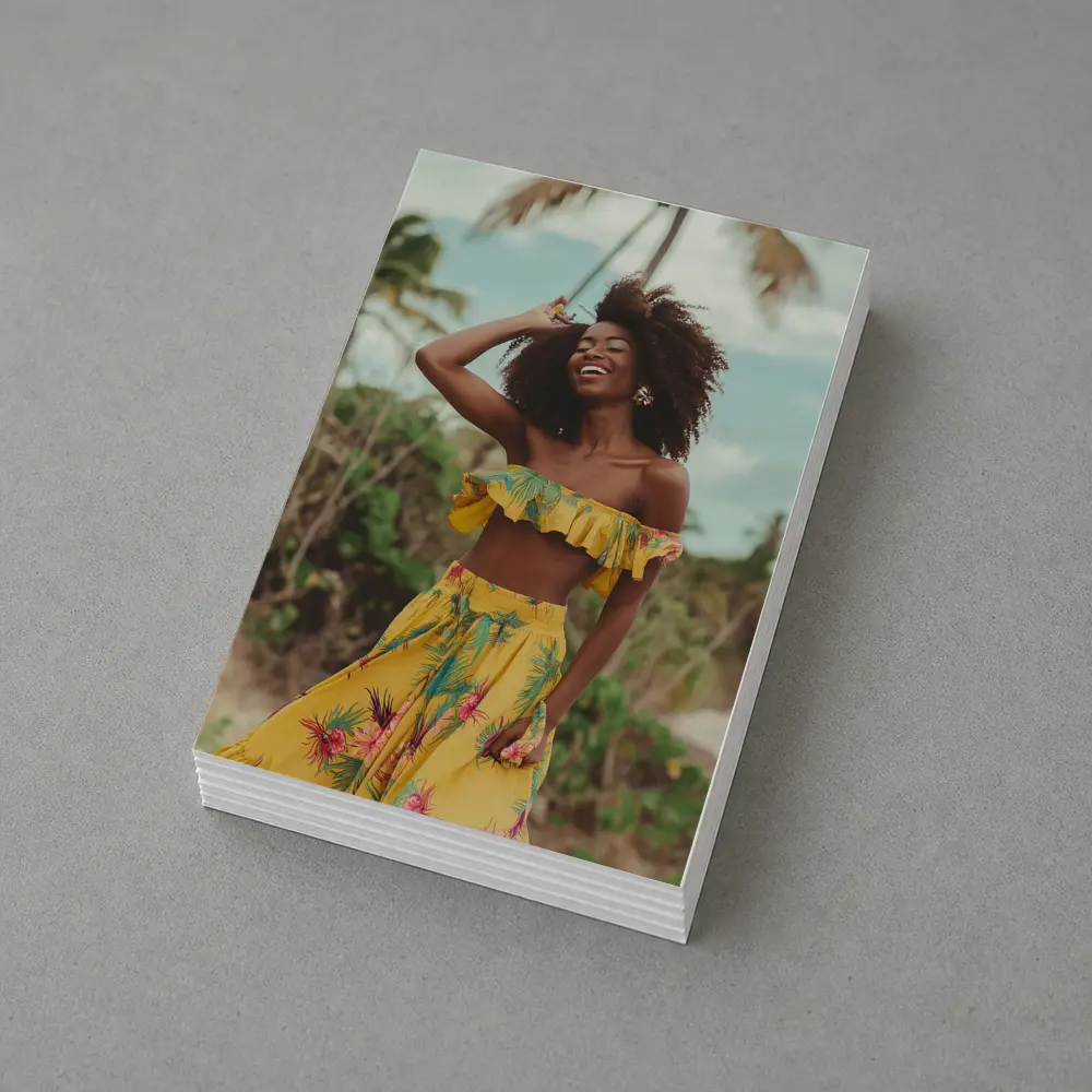 Woman Yellow Tropical Outfit Beach Palm Trees – Postcards
