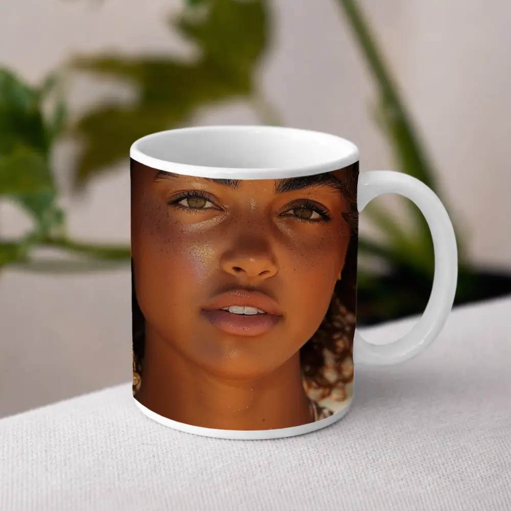 Young Woman Portrait With Gold Glitter – Mugs