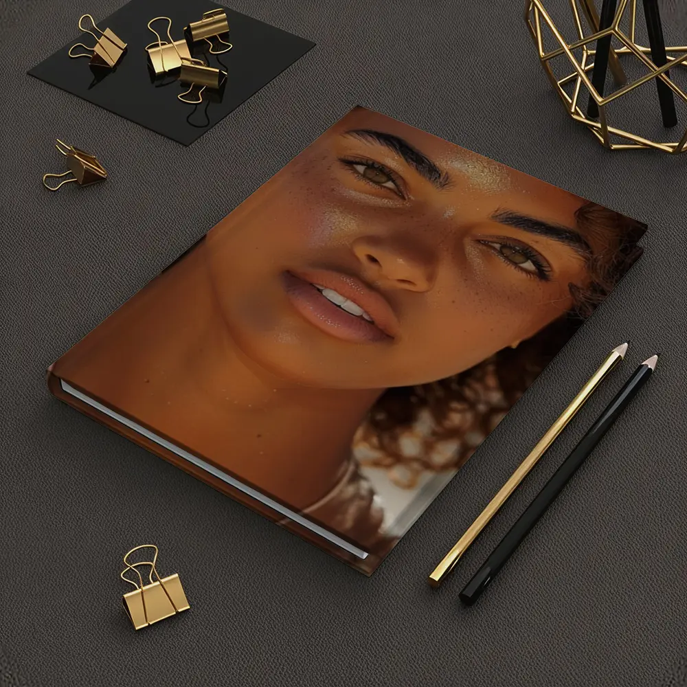 Young Woman Portrait With Gold Glitter – Notebooks