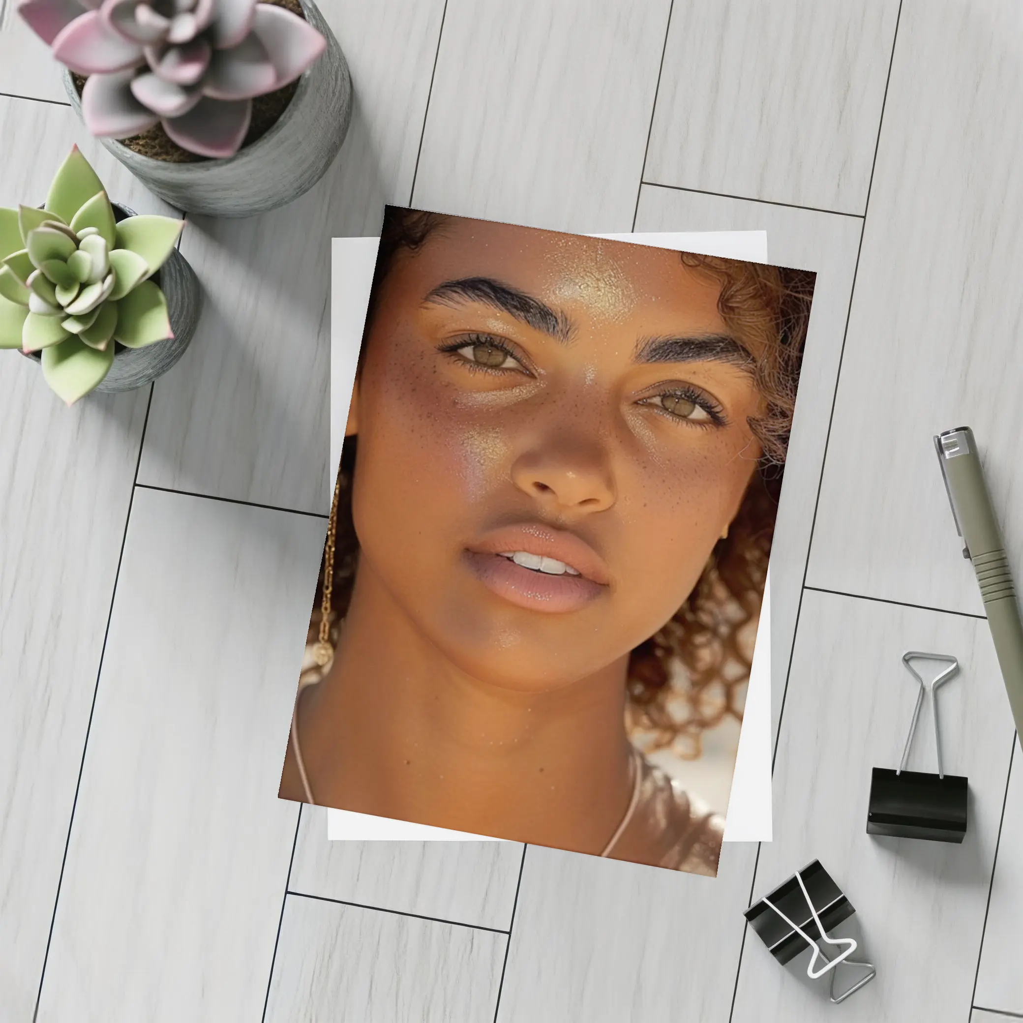 Young Woman Portrait With Gold Glitter – Postcards