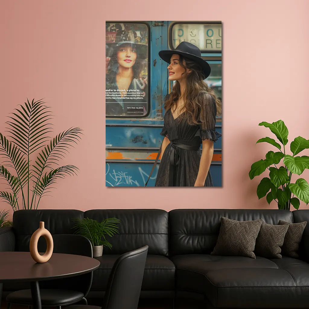 Woman Black Dress Hat Urban Street Style – Wall Art