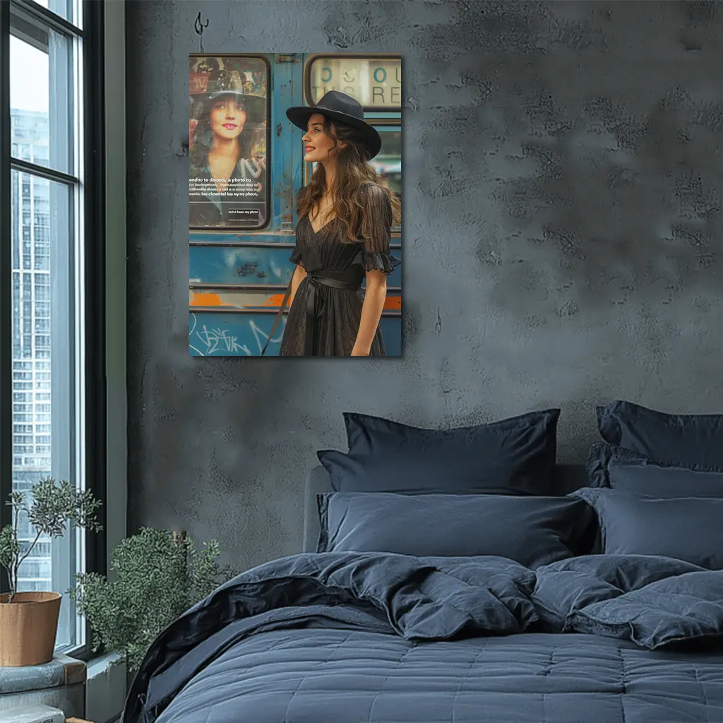 Woman Black Dress Hat Urban Street Style – Wall Art