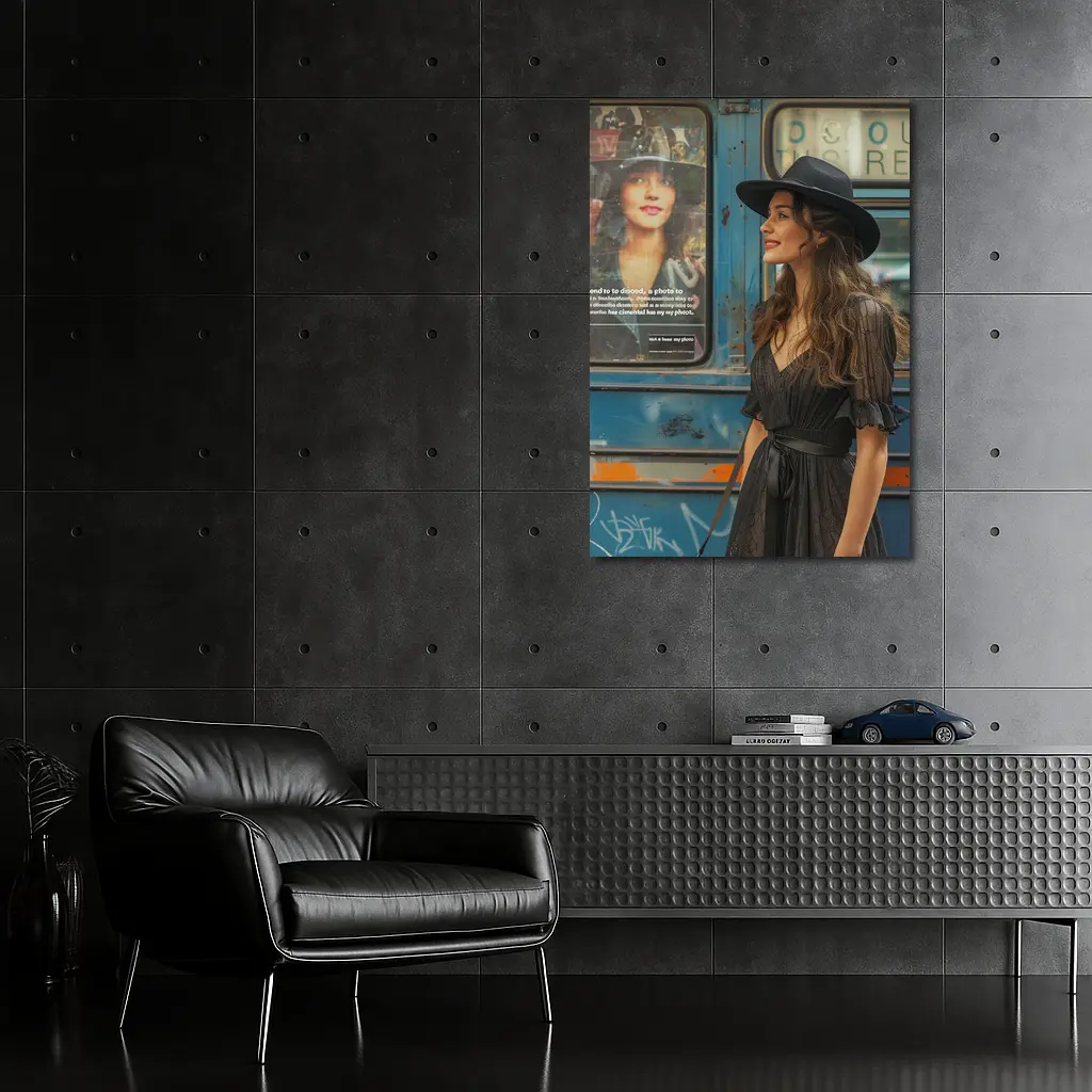 Woman Black Dress Hat Urban Street Style – Wall Art