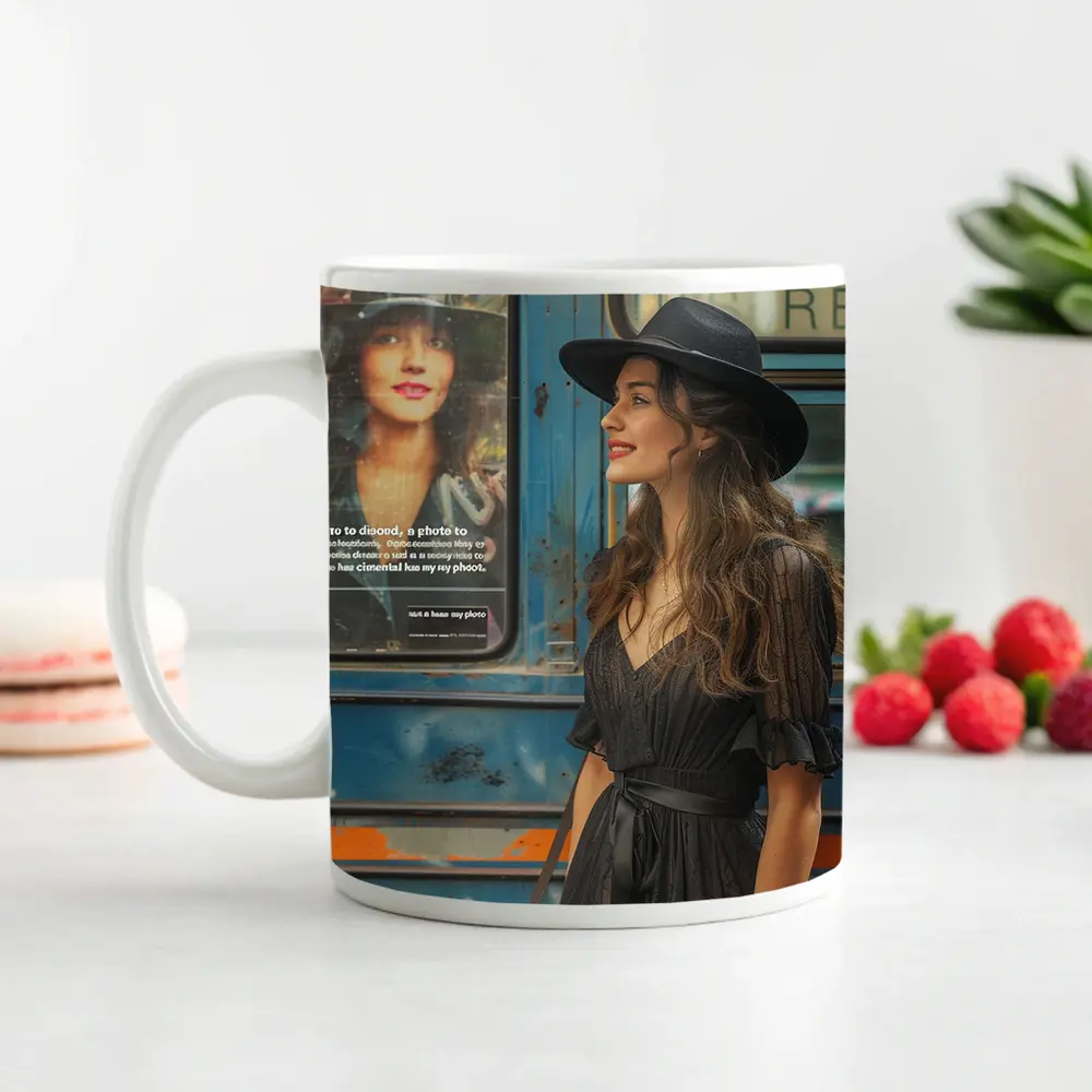 Woman Black Dress Hat Urban Street Style – Mugs