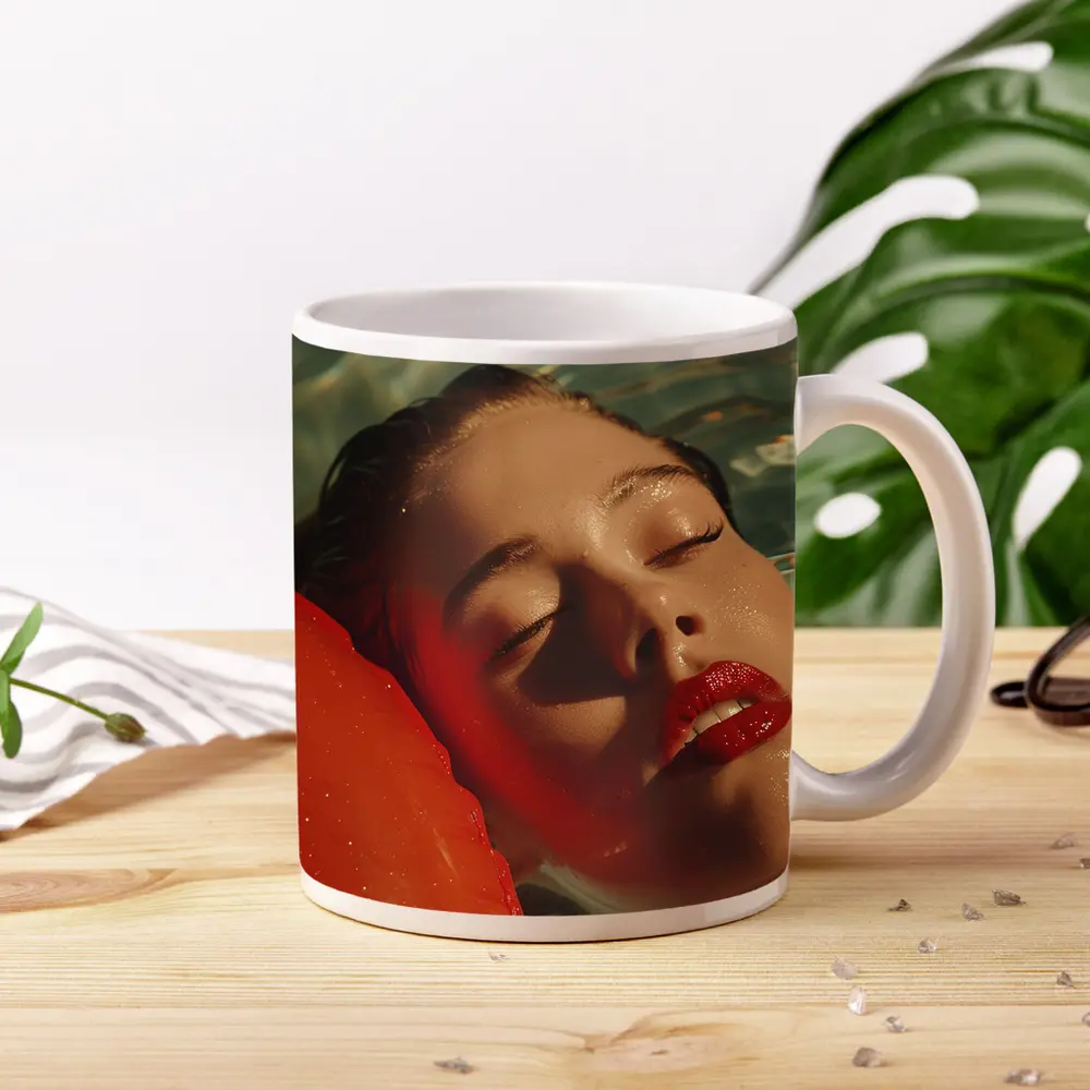 Woman Floating In Pool Red Lips – Mugs