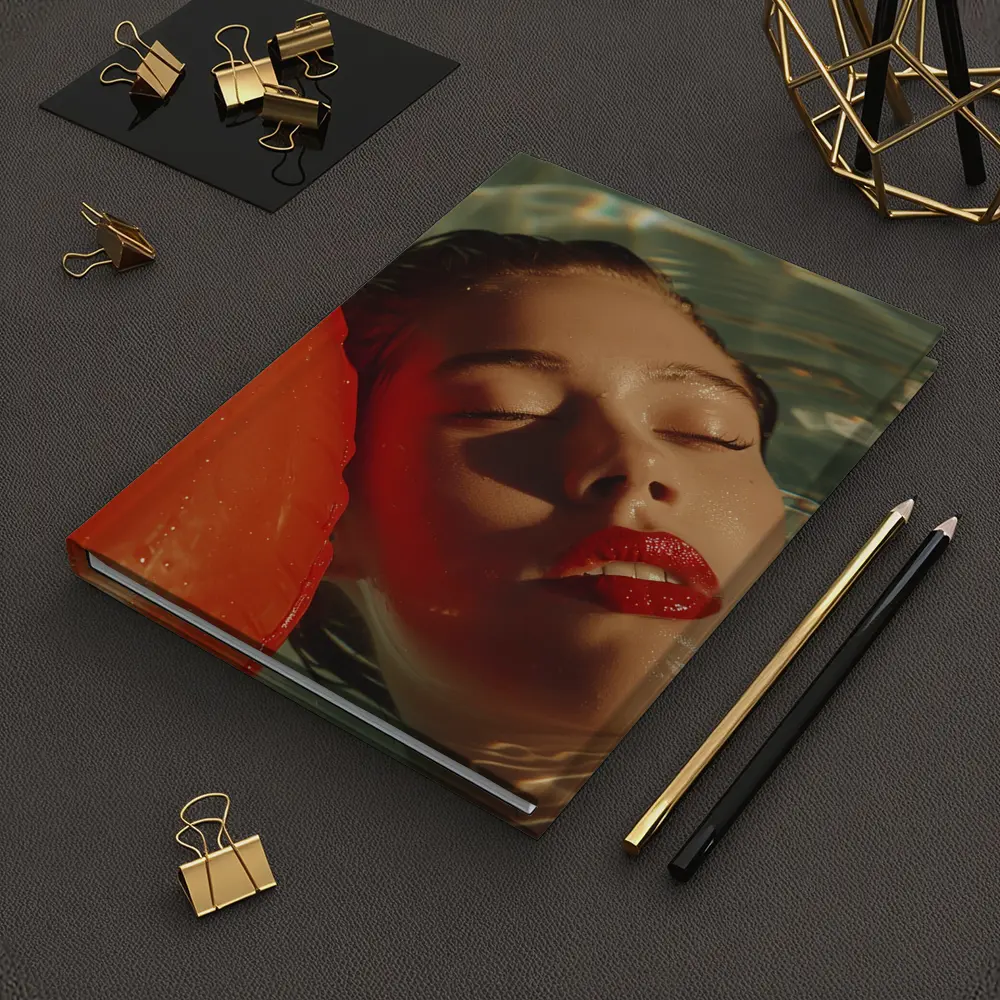 Woman Floating In Pool Red Lips – Notebooks