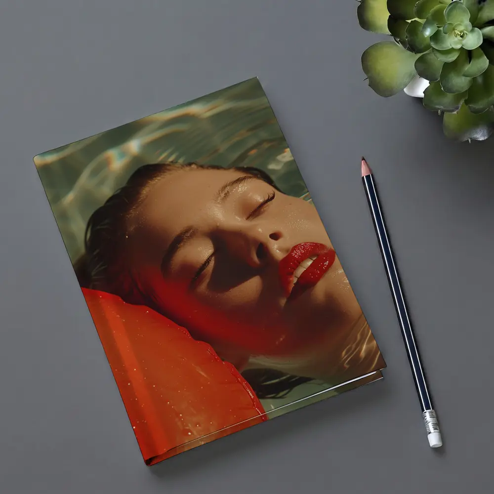 Woman Floating In Pool Red Lips – Notebooks