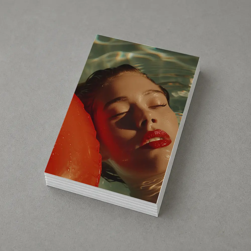 Woman Floating In Pool Red Lips – Postcards