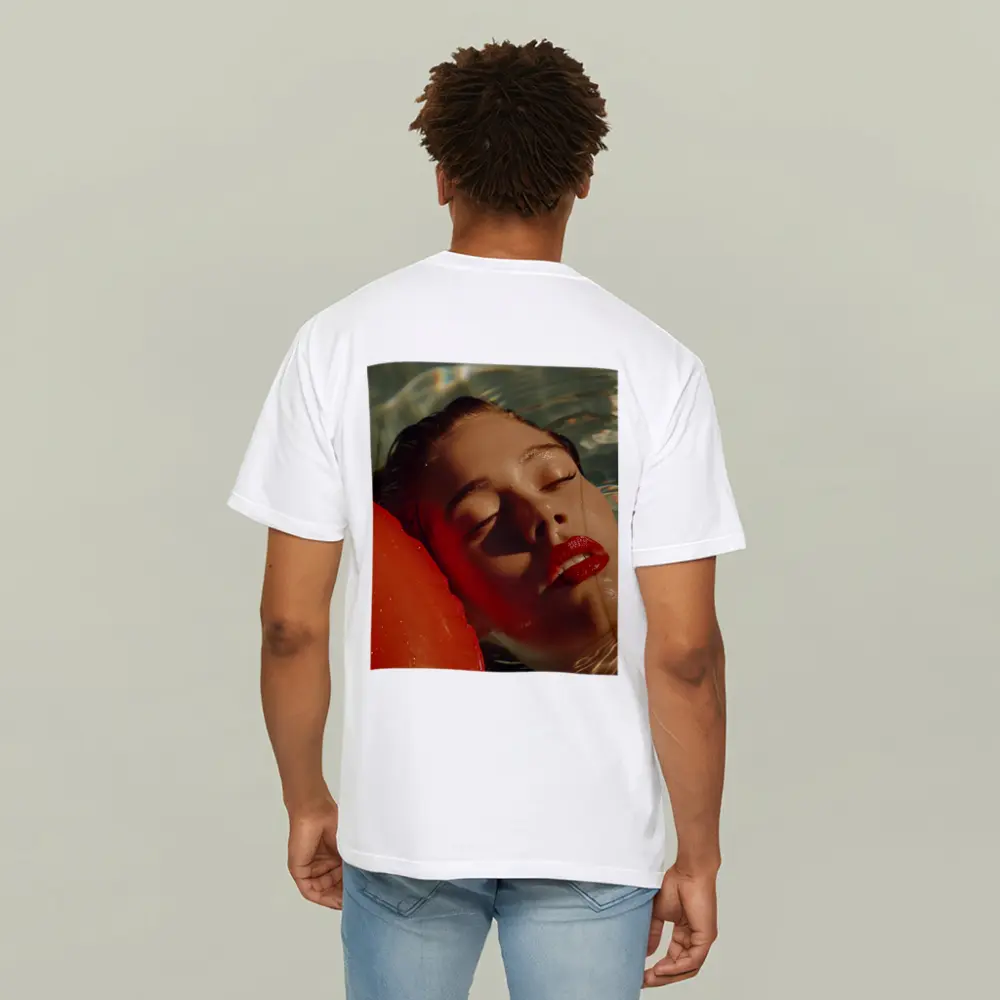 Woman Floating In Pool Red Lips – T-Shirts