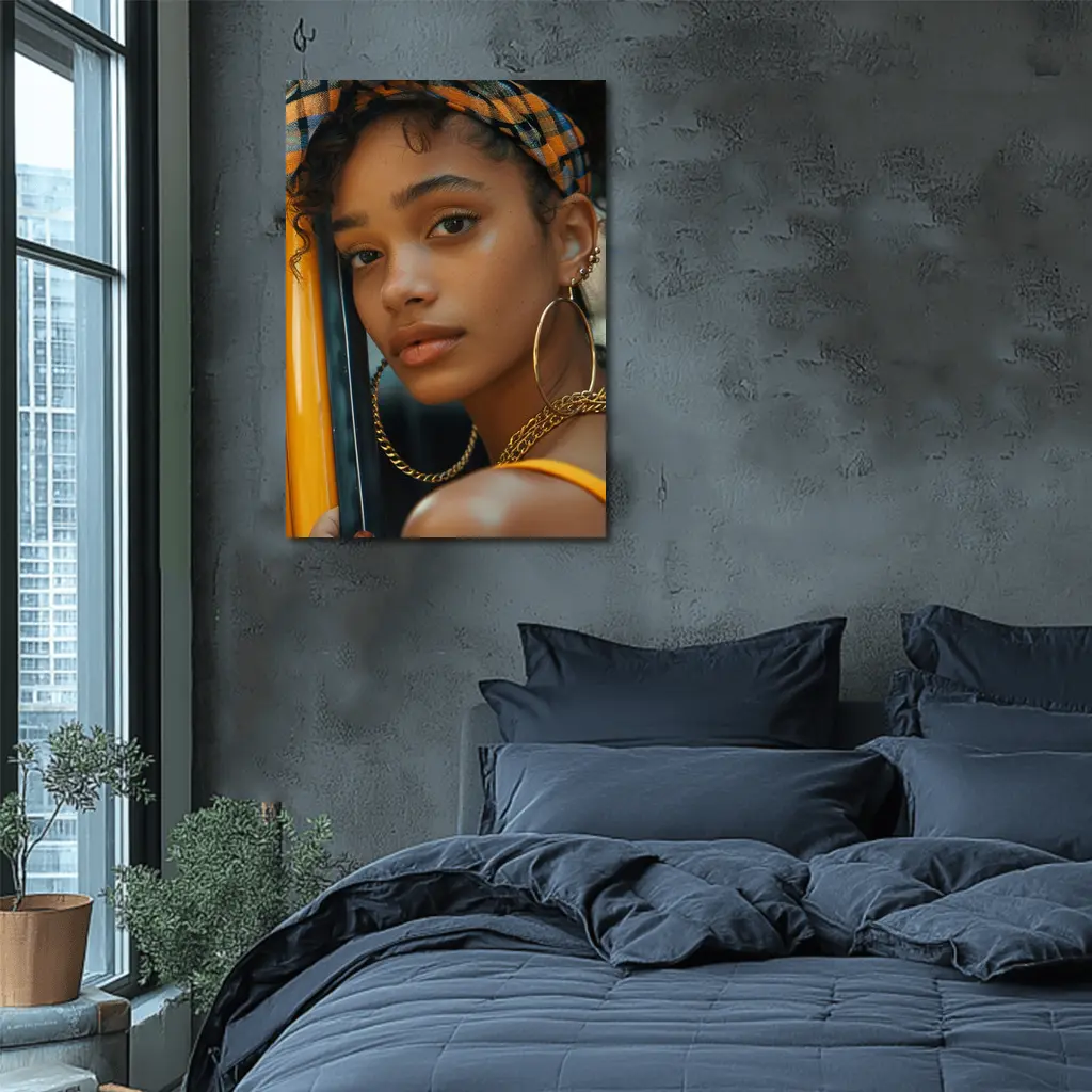 Young Woman Gold Jewelry Urban Street Style – Wall Art