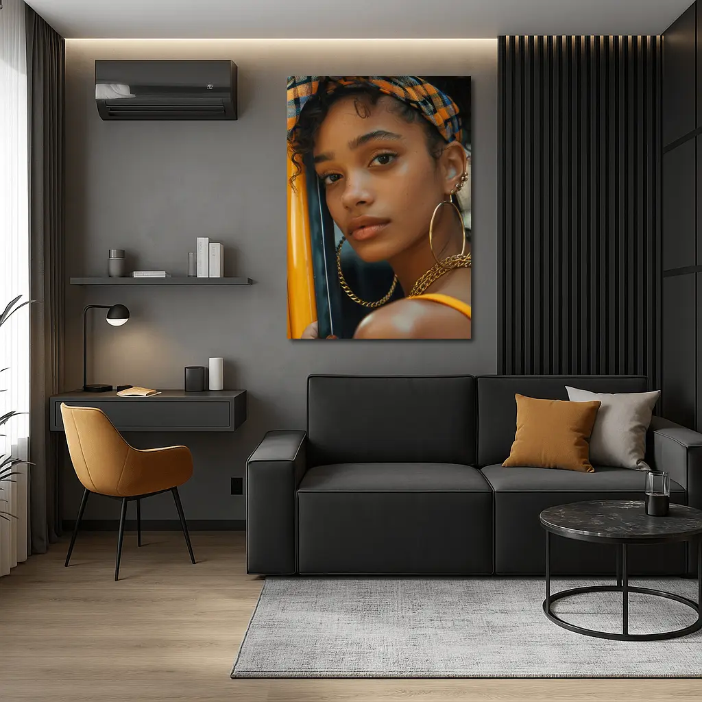 Young Woman Gold Jewelry Urban Street Style – Wall Art