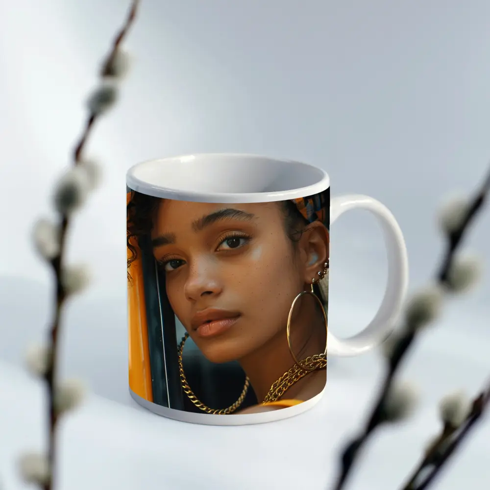 Young Woman Gold Jewelry Urban Street Style – Mugs
