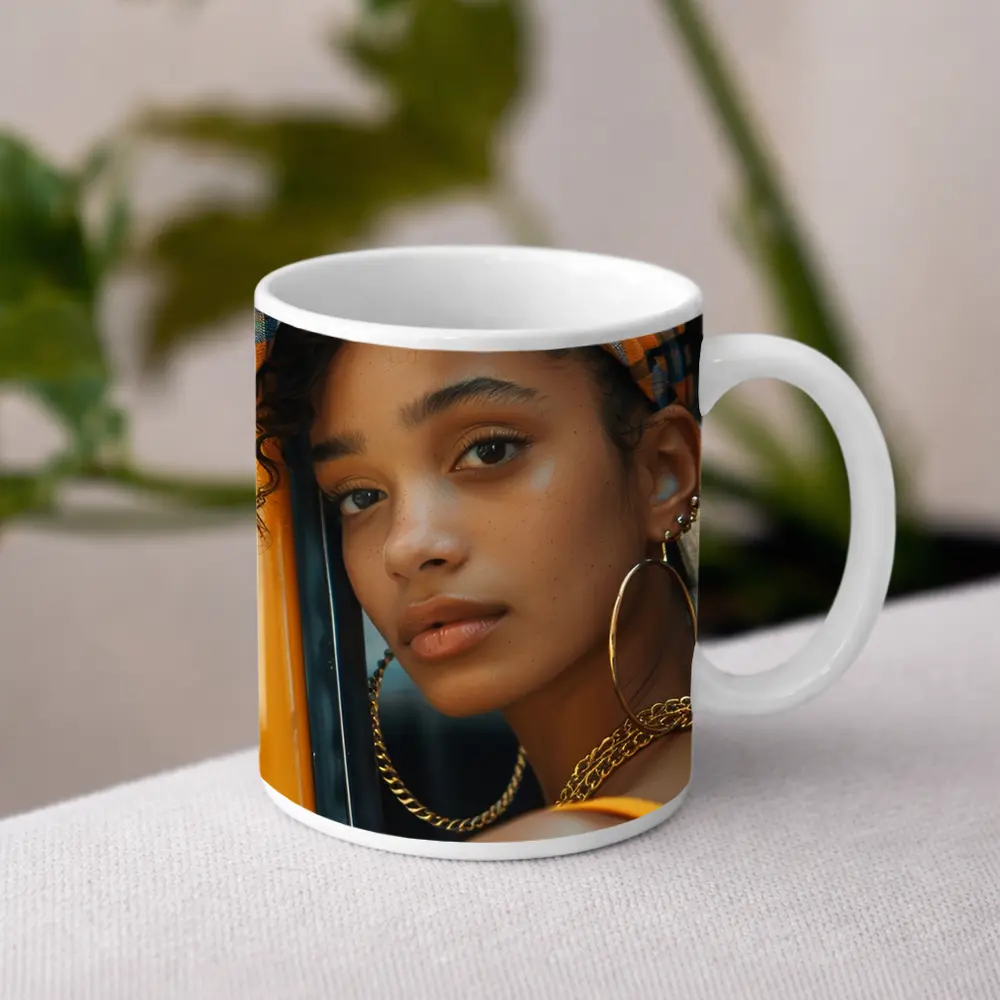 Young Woman Gold Jewelry Urban Street Style – Mugs