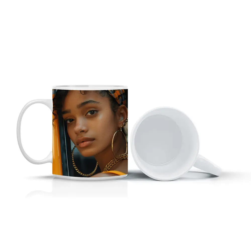 Young Woman Gold Jewelry Urban Street Style – Mugs