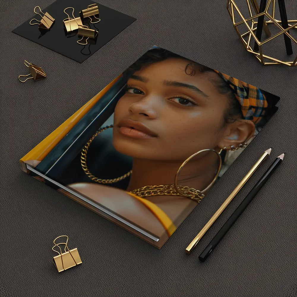 Young Woman Gold Jewelry Urban Street Style – Notebooks
