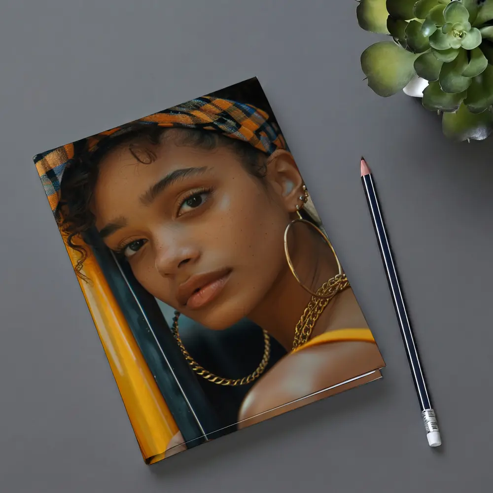 Young Woman Gold Jewelry Urban Street Style – Notebooks