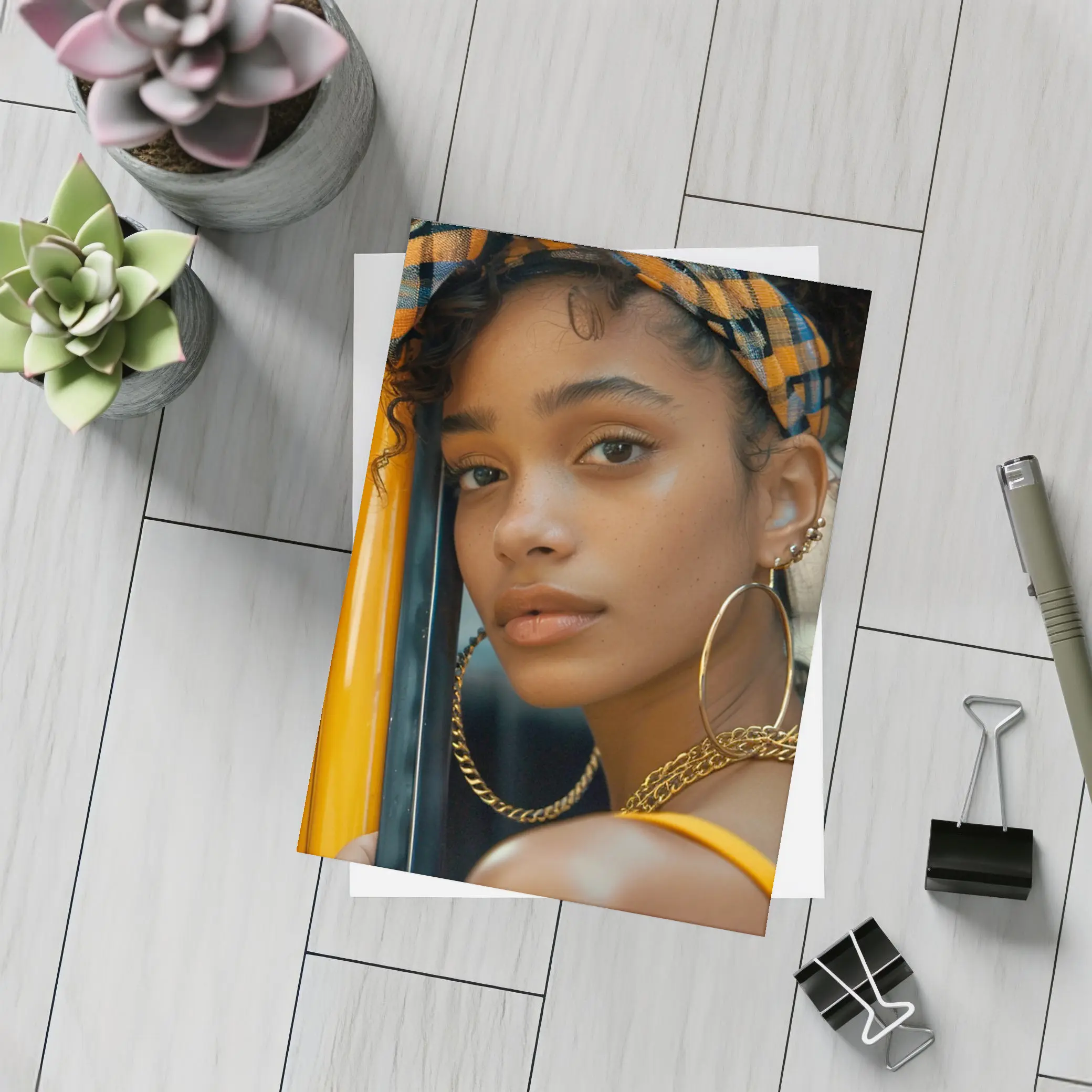 Young Woman Gold Jewelry Urban Street Style – Postcards