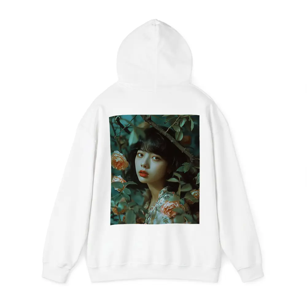 Asian Girl Portrait Among Orange Roses – Hoodies