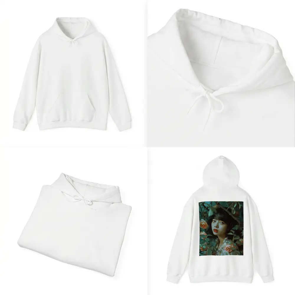 Asian Girl Portrait Among Orange Roses – Hoodies