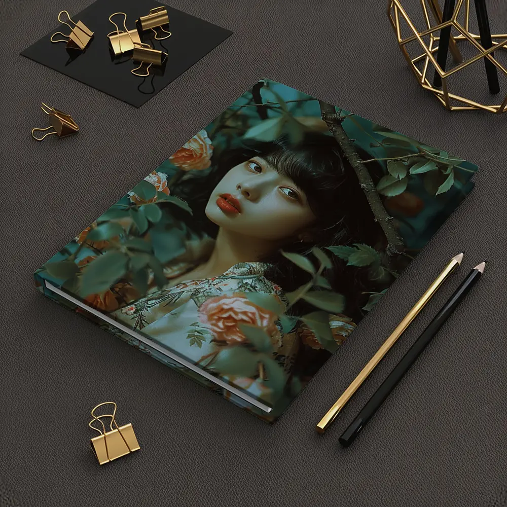 Asian Girl Portrait Among Orange Roses – Notebooks