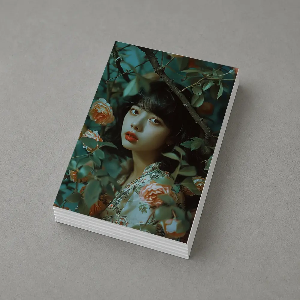 Asian Girl Portrait Among Orange Roses – Postcards