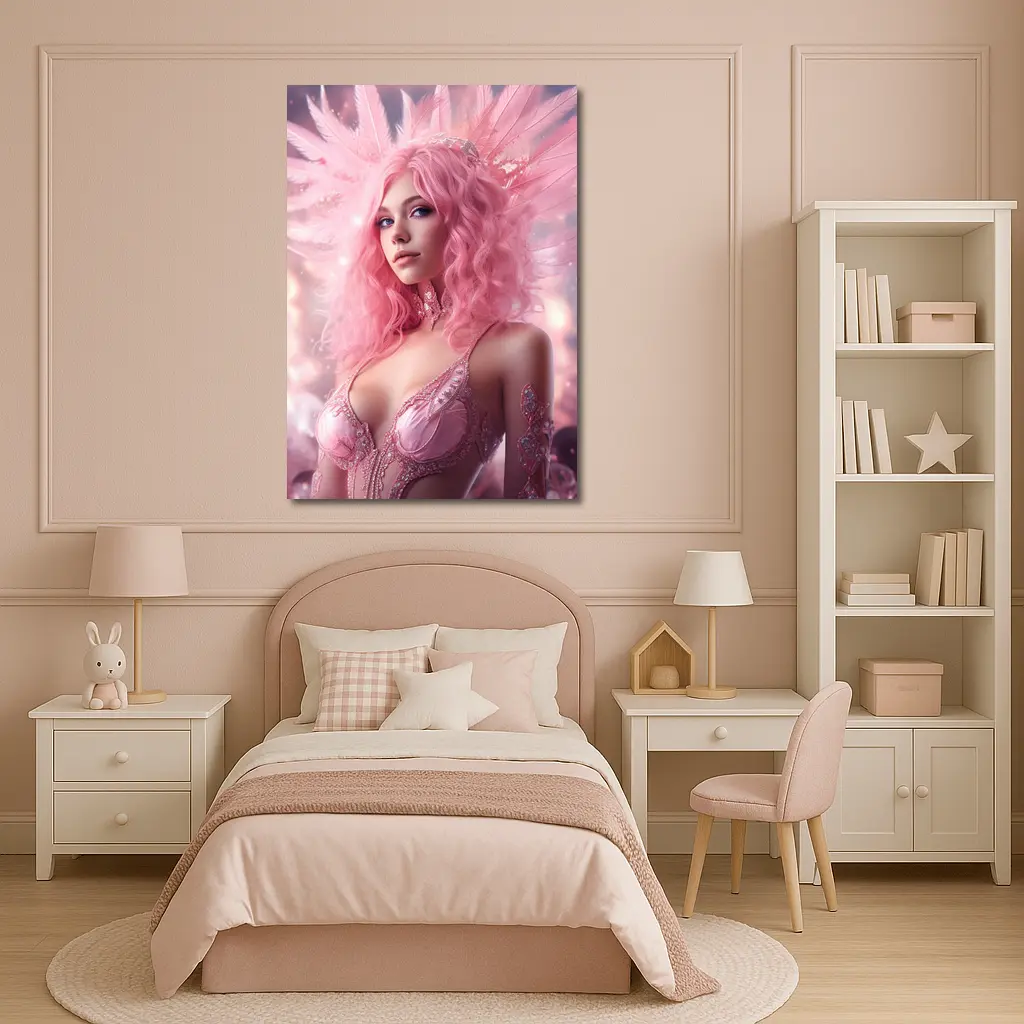 Pink Angel Woman Fantasy Digital Art – Wall Art