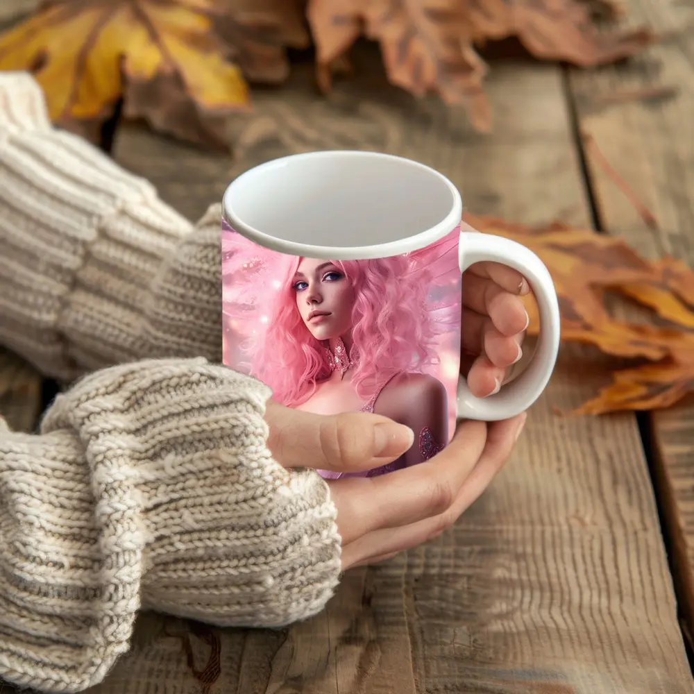 Pink Angel Woman Fantasy Digital Art – Mugs
