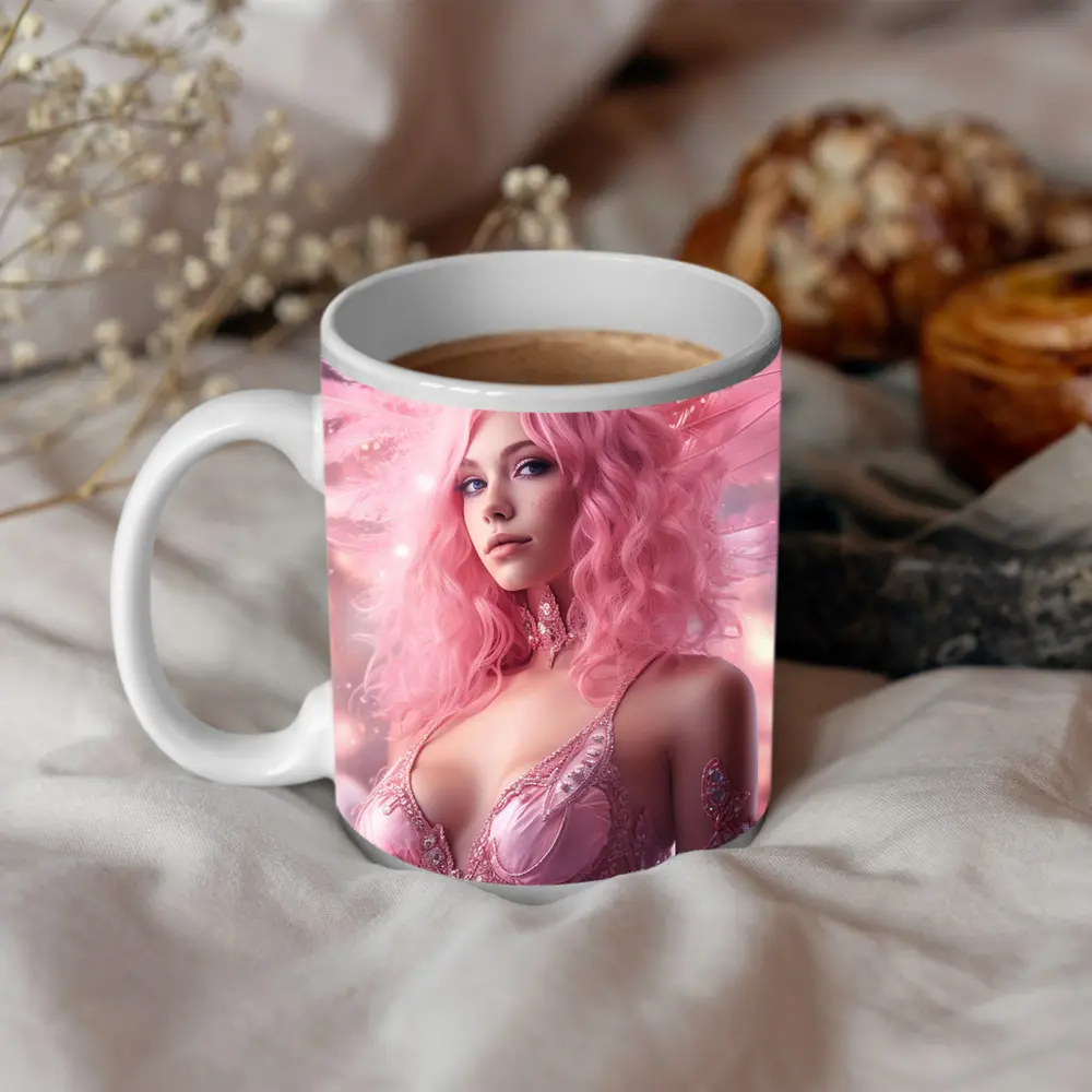 Pink Angel Woman Fantasy Digital Art – Mugs