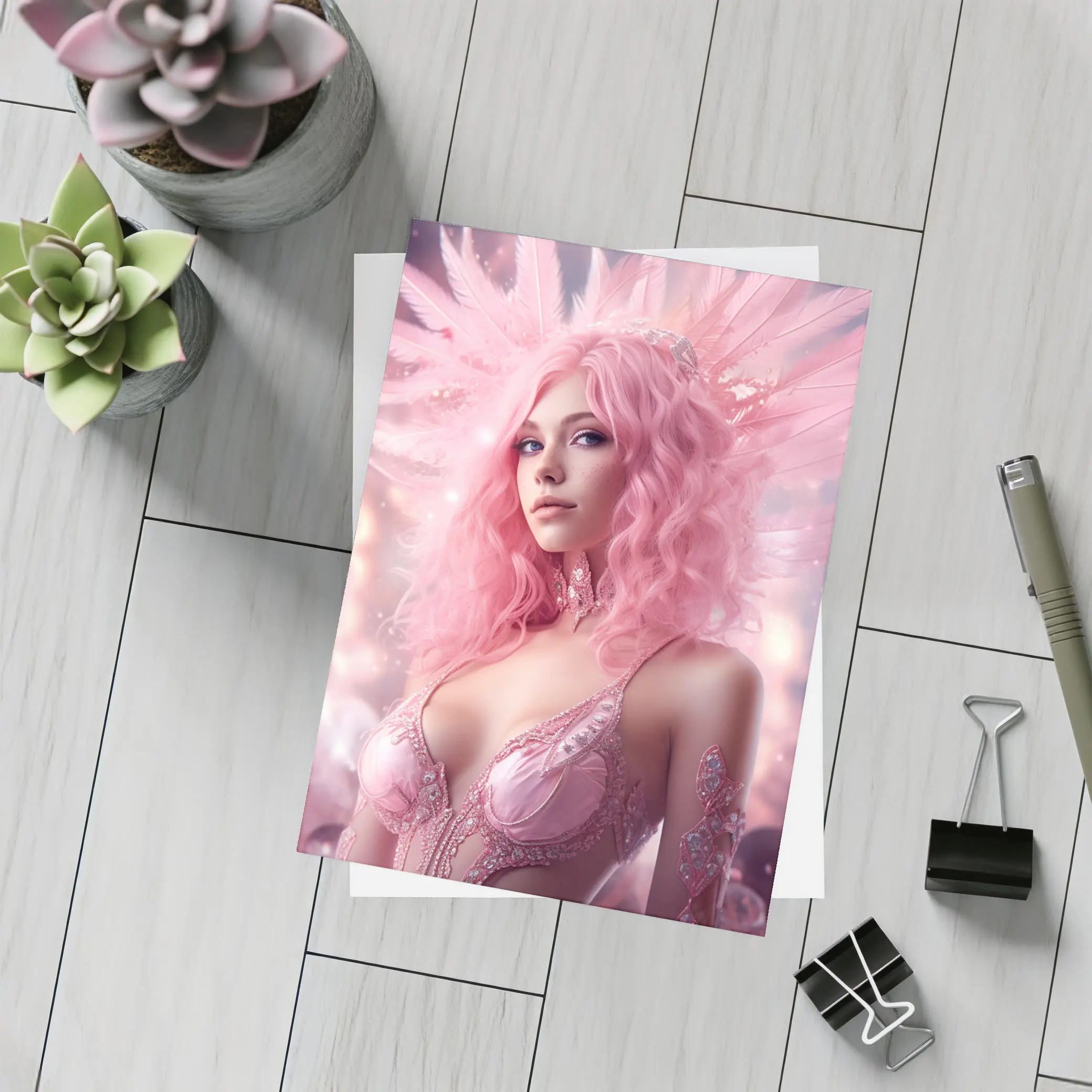 Pink Angel Woman Fantasy Digital Art – Postcards