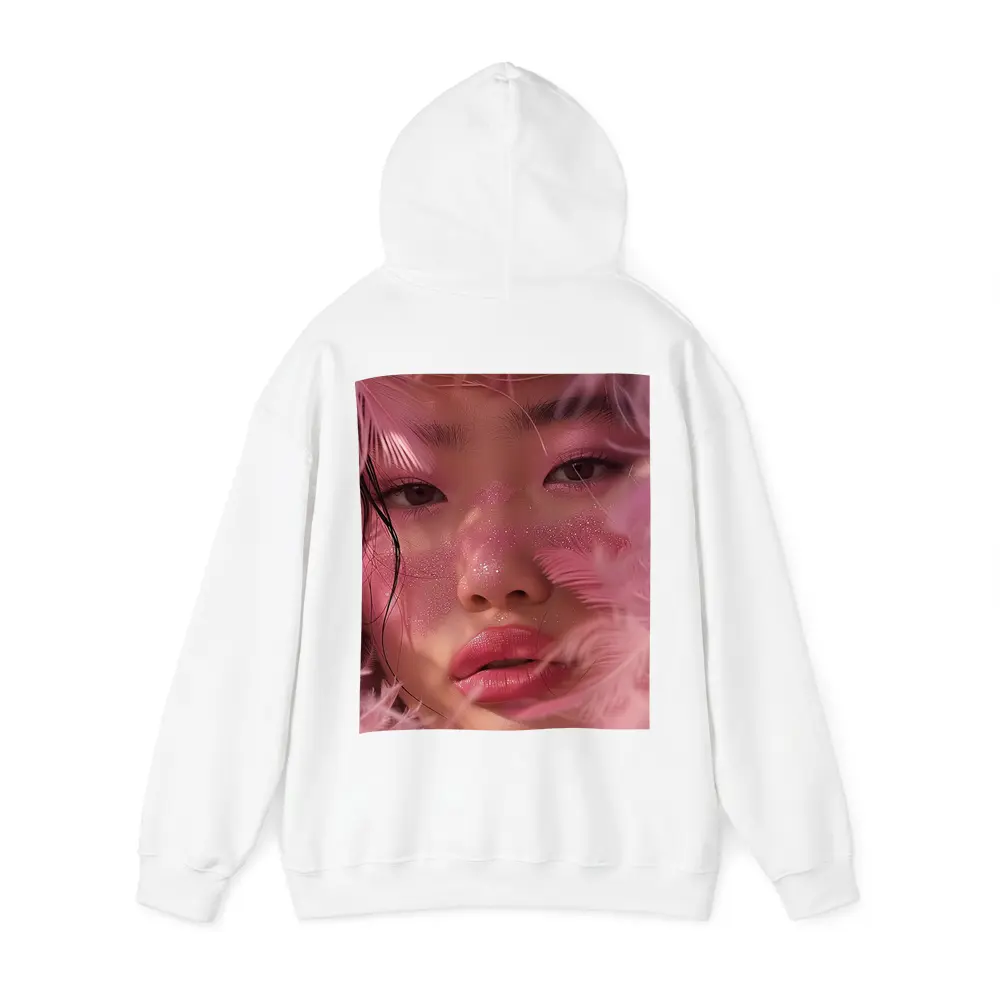 Asian Woman Pink Feathers Glitter Portrait – Hoodies