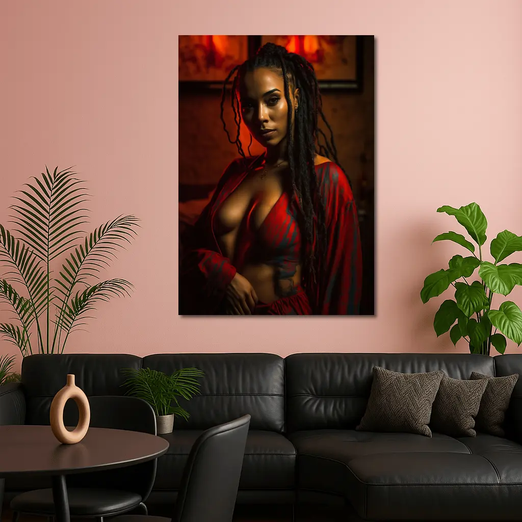Woman With Dreads Red Moody Interior – Wall Art