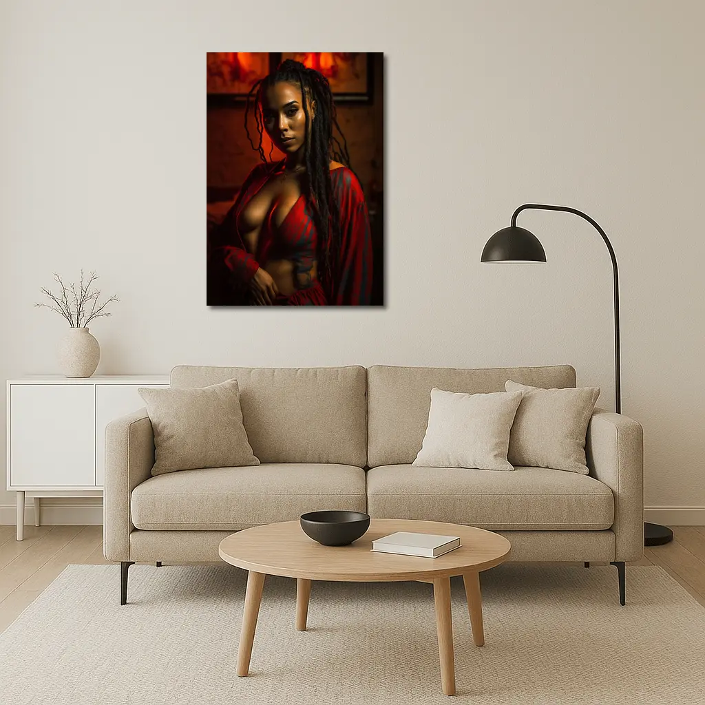 Woman With Dreads Red Moody Interior – Wall Art