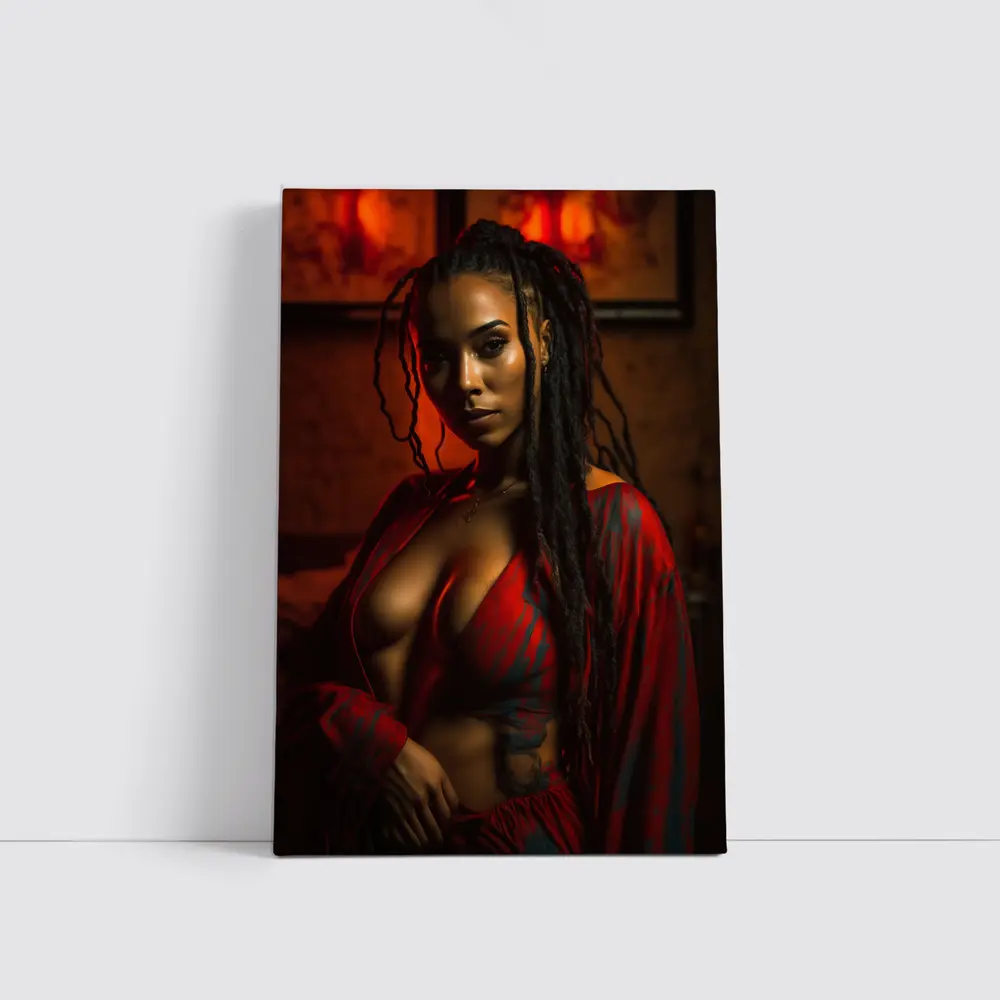 Woman With Dreads Red Moody Interior – Wall Art