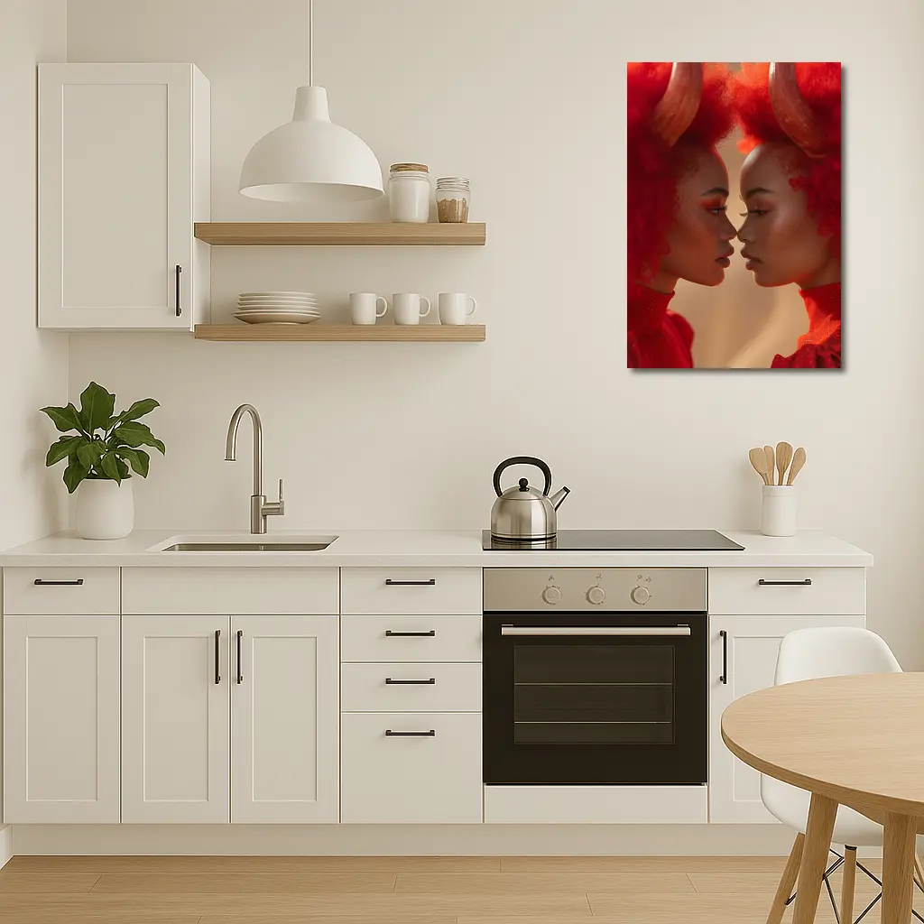 Two Women With Red Horns Facing Close – Wall Art