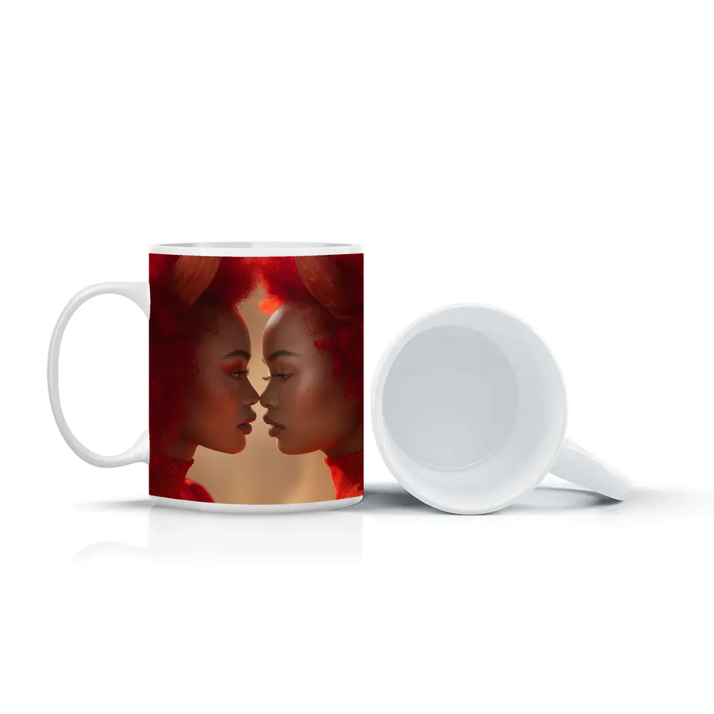 Two Women With Red Horns Facing Close – Mugs