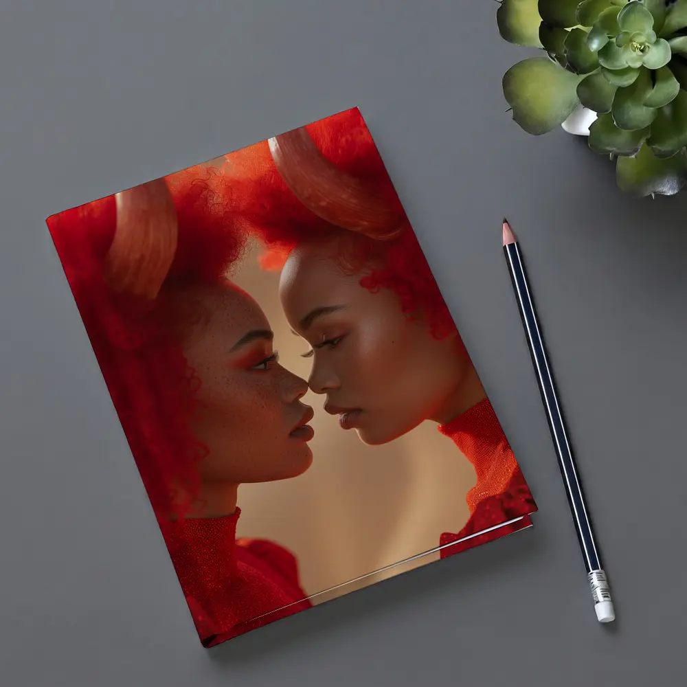 Two Women With Red Horns Facing Close – Notebooks